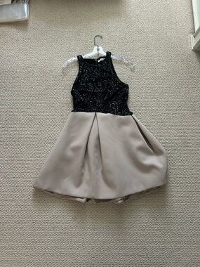 Halston Heritage Black and Cream Sequin Fit and Flare Mini Dress